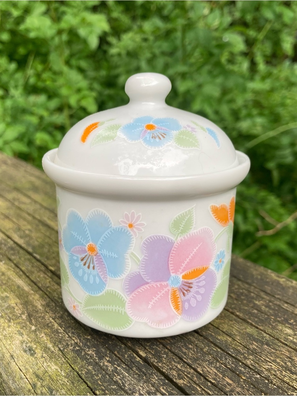 Vintage Japan Ceramic Floral Print Lidded Jar Candle!